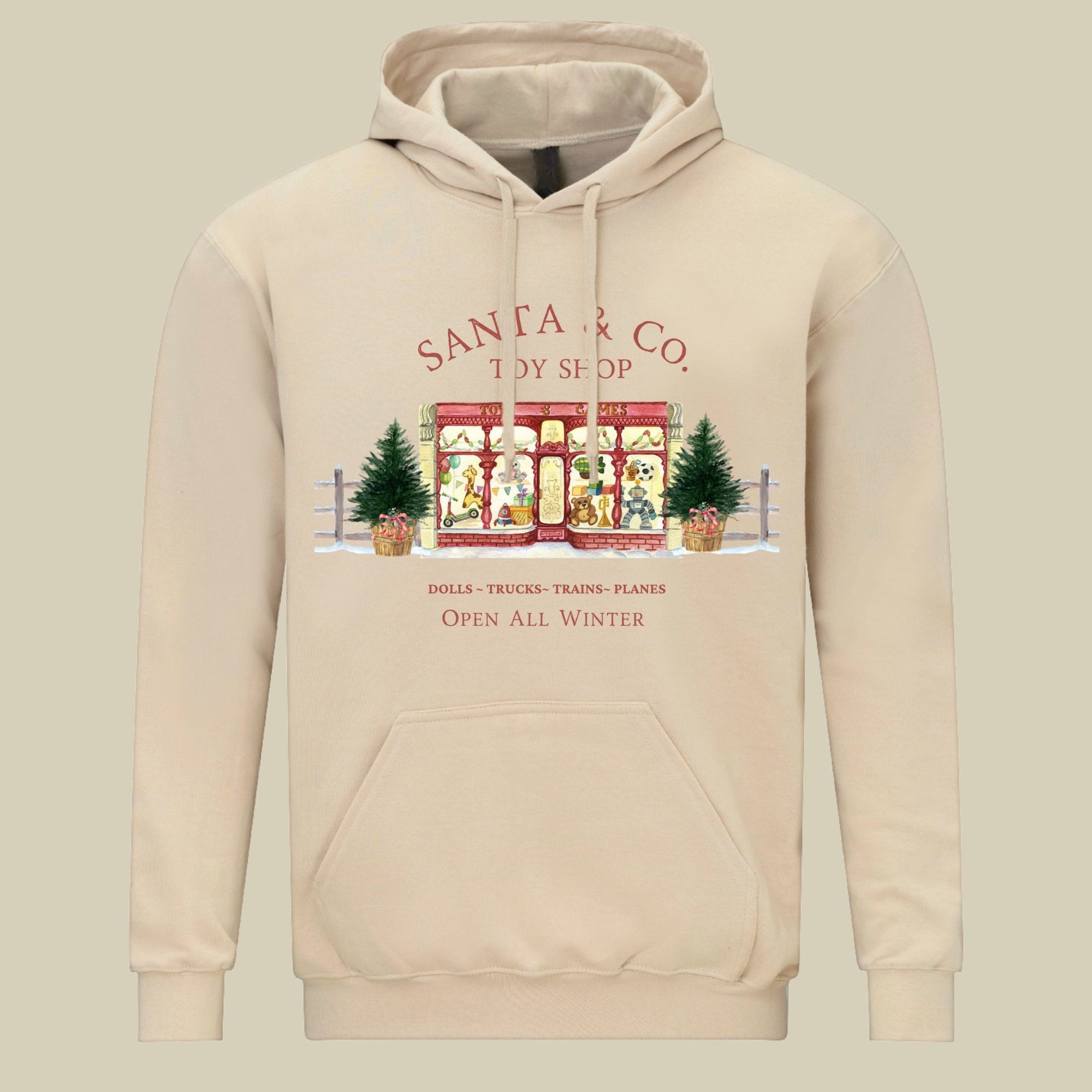 Adult Santa's Toy Shop Hoodie Sand