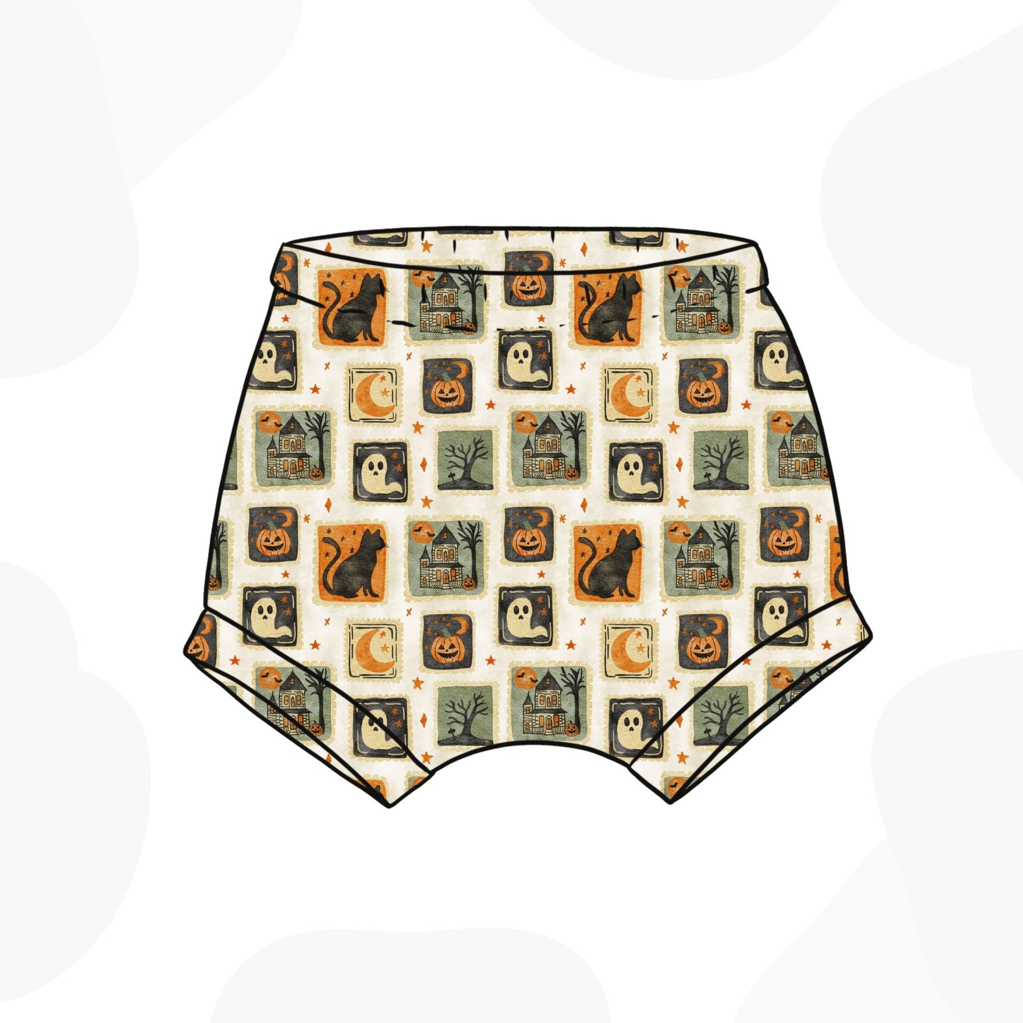 White Spooky Stamps Bummie Shorts