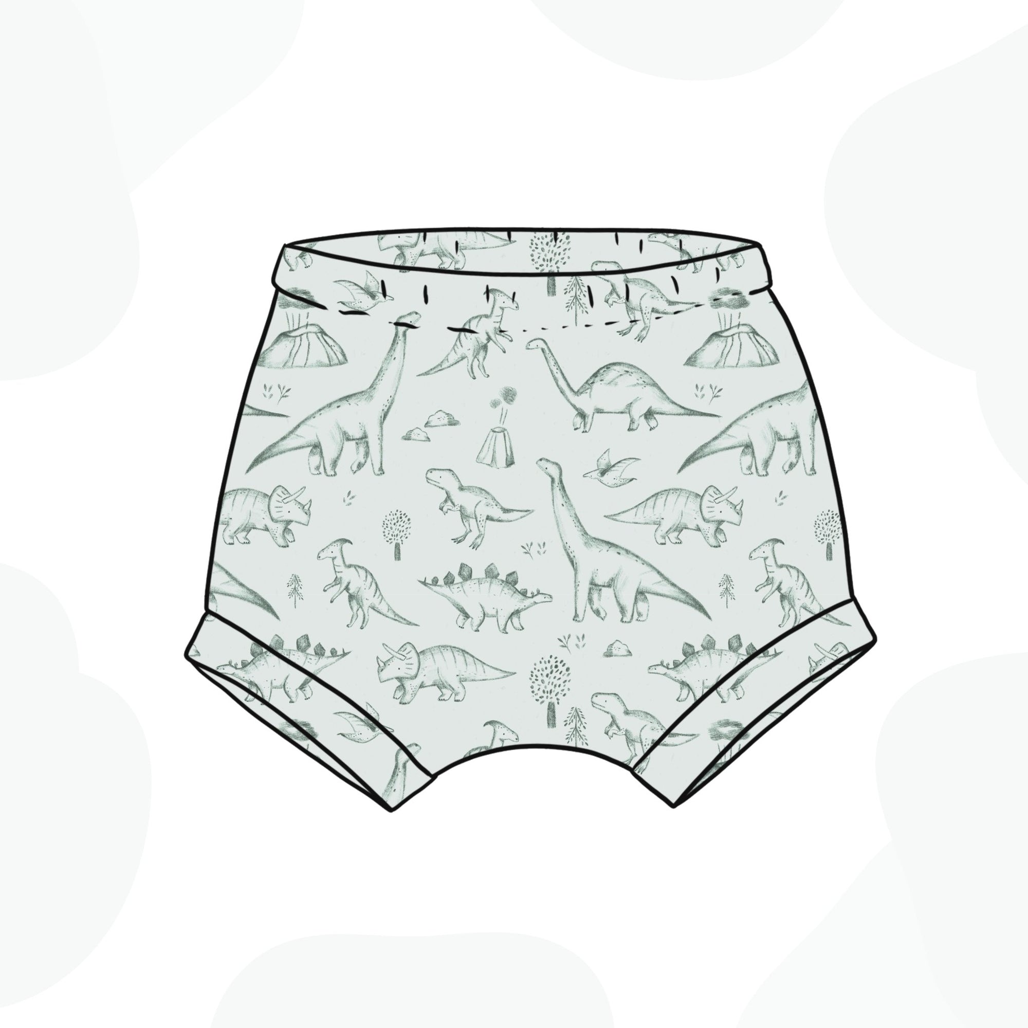 Sketch Dinosaur Bummie Shorts