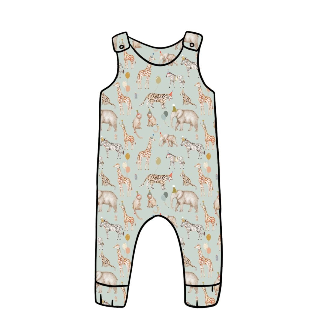 Safari Birthday Green Dungaree Romper