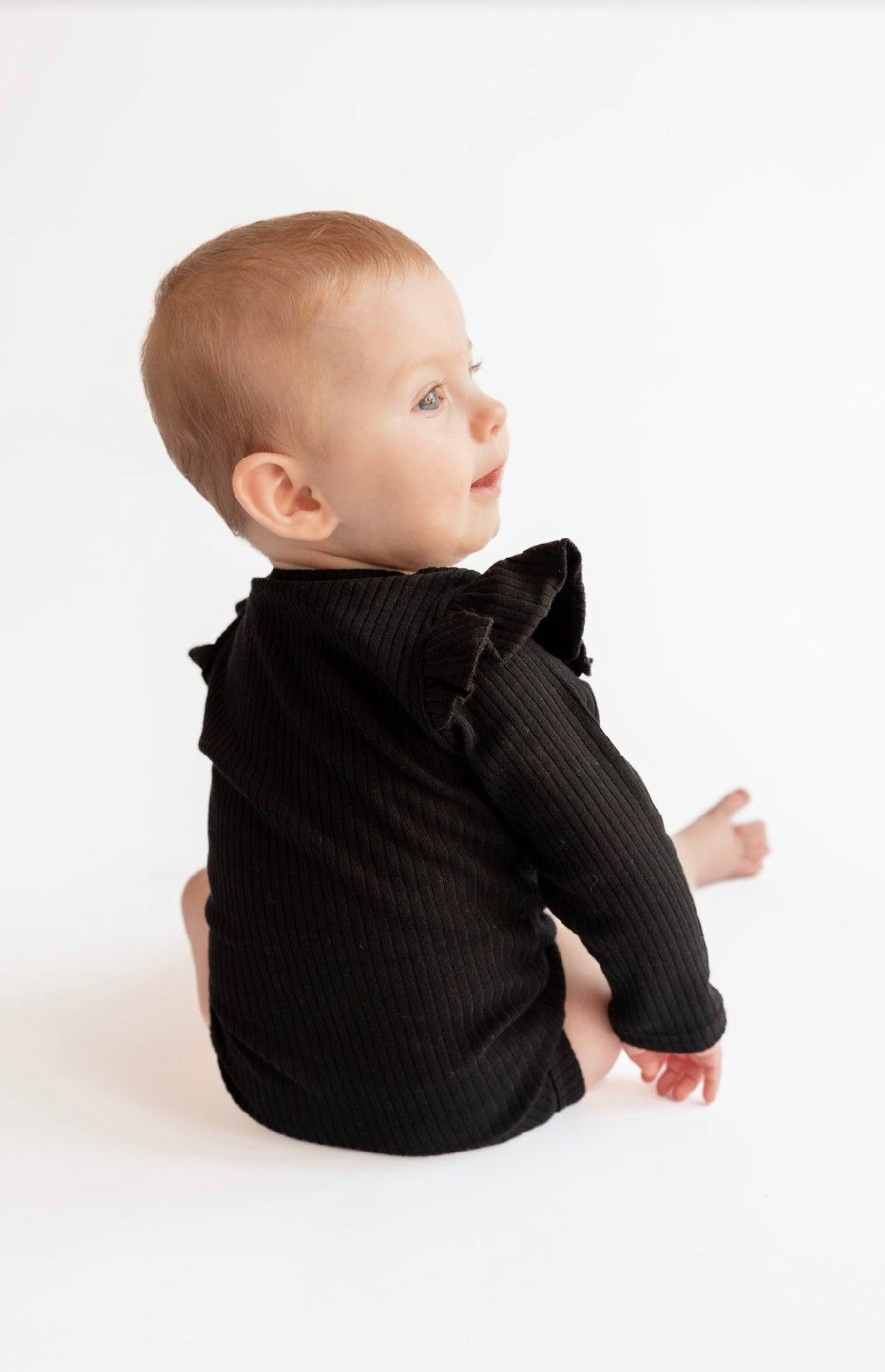 Black Frill Long Sleeve Bodysuit - ClayBearOfficial 