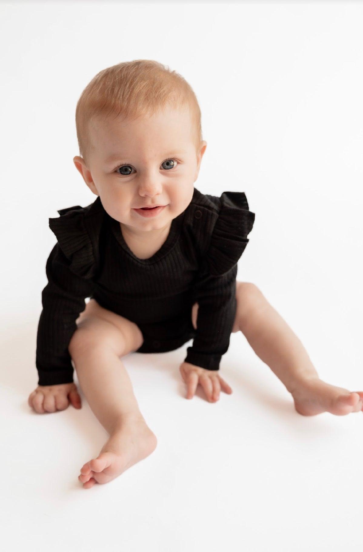 Black Frill Long Sleeve Bodysuit - ClayBearOfficial 