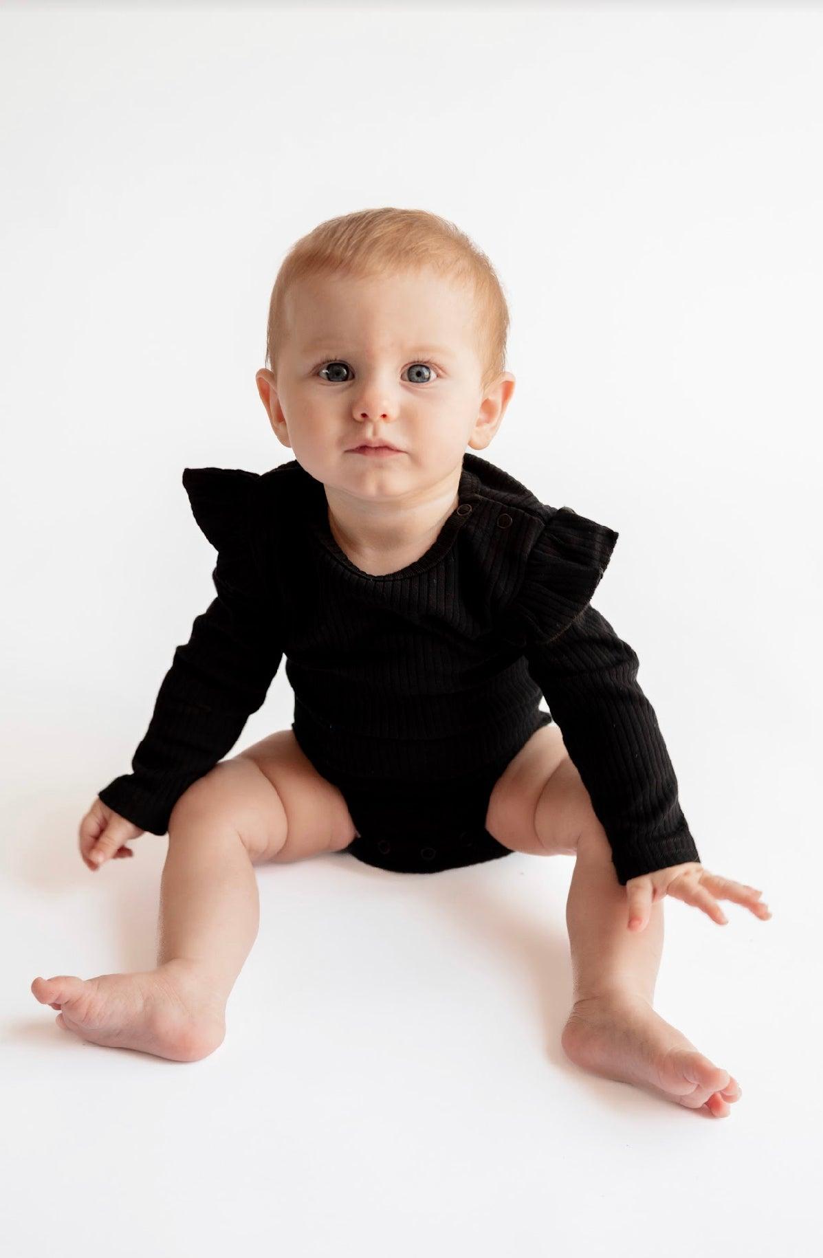 Black Frill Long Sleeve Bodysuit - ClayBearOfficial 