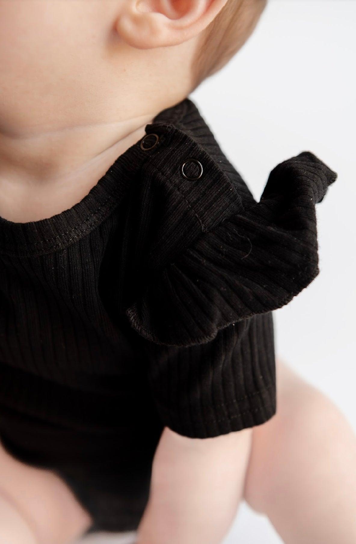 Black Frill Short Sleeve Bodysuit - ClayBearOfficial 