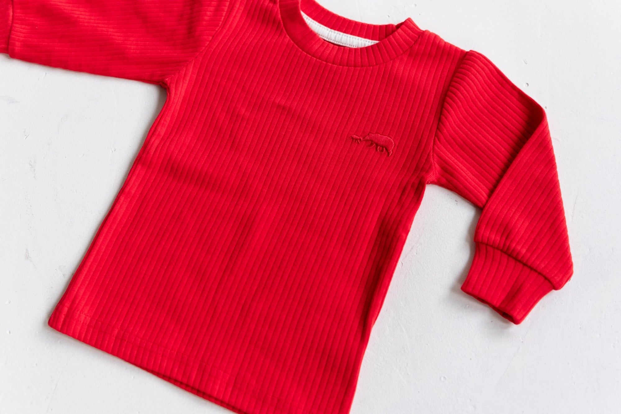 Bright Red Ribbed Long Sleeve Top - ClayBearOfficial 