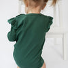 Deep Green Frill Long Sleeve Bodysuit - ClayBearOfficial 