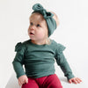 Deep Green Frill Ribbed Long Sleeve Top - ClayBearOfficial 