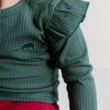 Deep Green Frill Ribbed Long Sleeve Top - ClayBearOfficial 