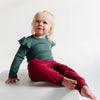 Deep Green Frill Ribbed Long Sleeve Top - ClayBearOfficial 