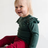 Deep Green Frill Ribbed Long Sleeve Top - ClayBearOfficial 