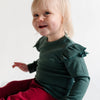 Deep Green Frill Ribbed Long Sleeve Top - ClayBearOfficial 