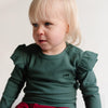 Deep Green Frill Ribbed Long Sleeve Top - ClayBearOfficial 