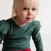 Deep Green Frill Ribbed Long Sleeve Top - ClayBearOfficial 