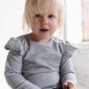 Grey Frill Ribbed Long Sleeve Top - ClayBearOfficial 