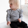 Grey Frill Ribbed Long Sleeve Top - ClayBearOfficial 