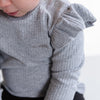 Grey Frill Ribbed Long Sleeve Top - ClayBearOfficial 