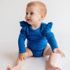 Royal Blue Frill Long Sleeve Bodysuit - ClayBearOfficial 