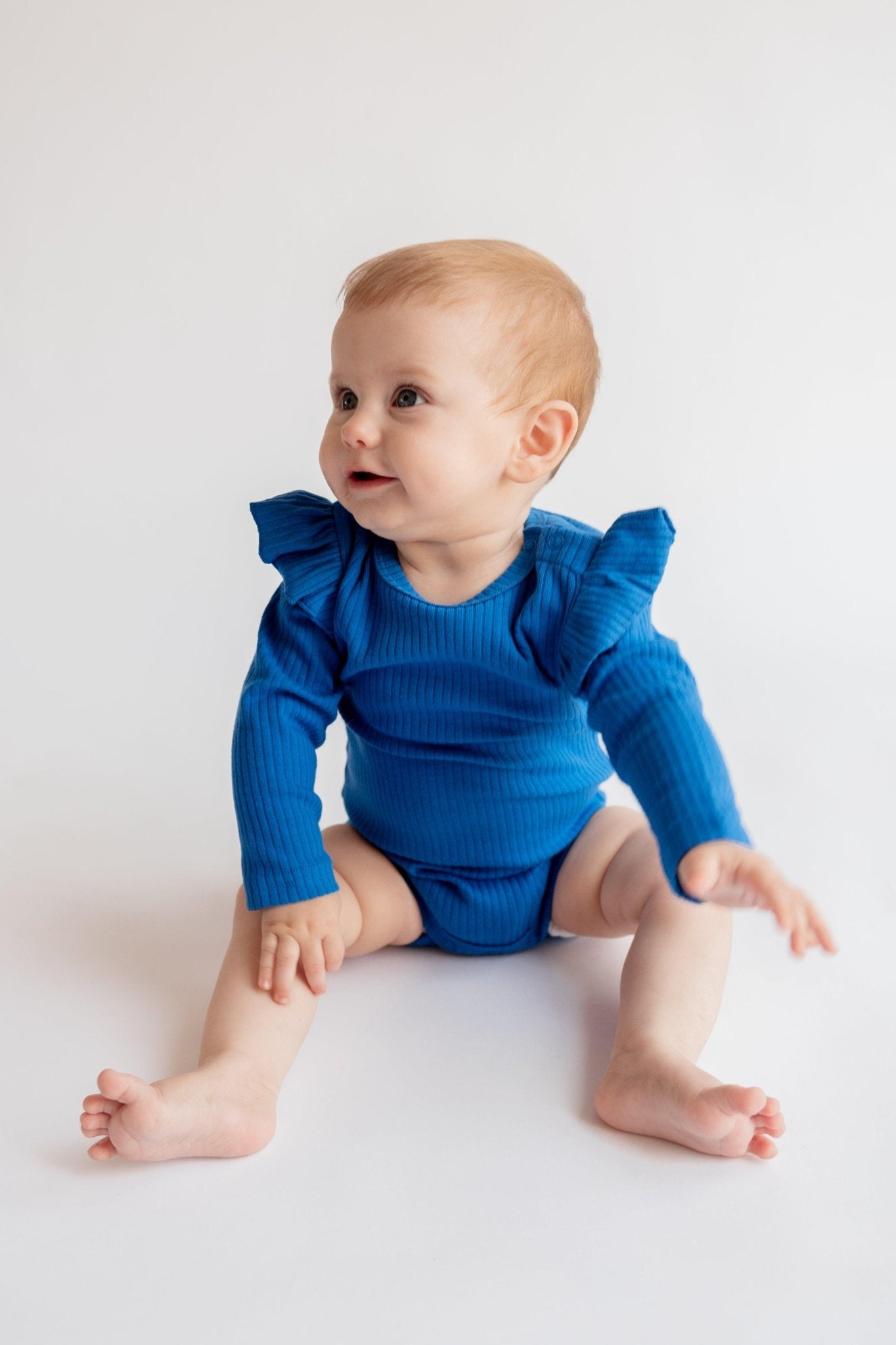 Royal Blue Frill Long Sleeve Bodysuit - ClayBearOfficial 