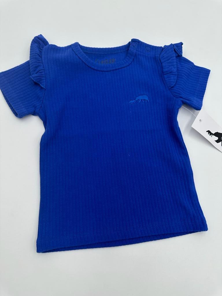 Royal Blue Frill Ribbed Short Sleeve Top - ClayBearOfficial 