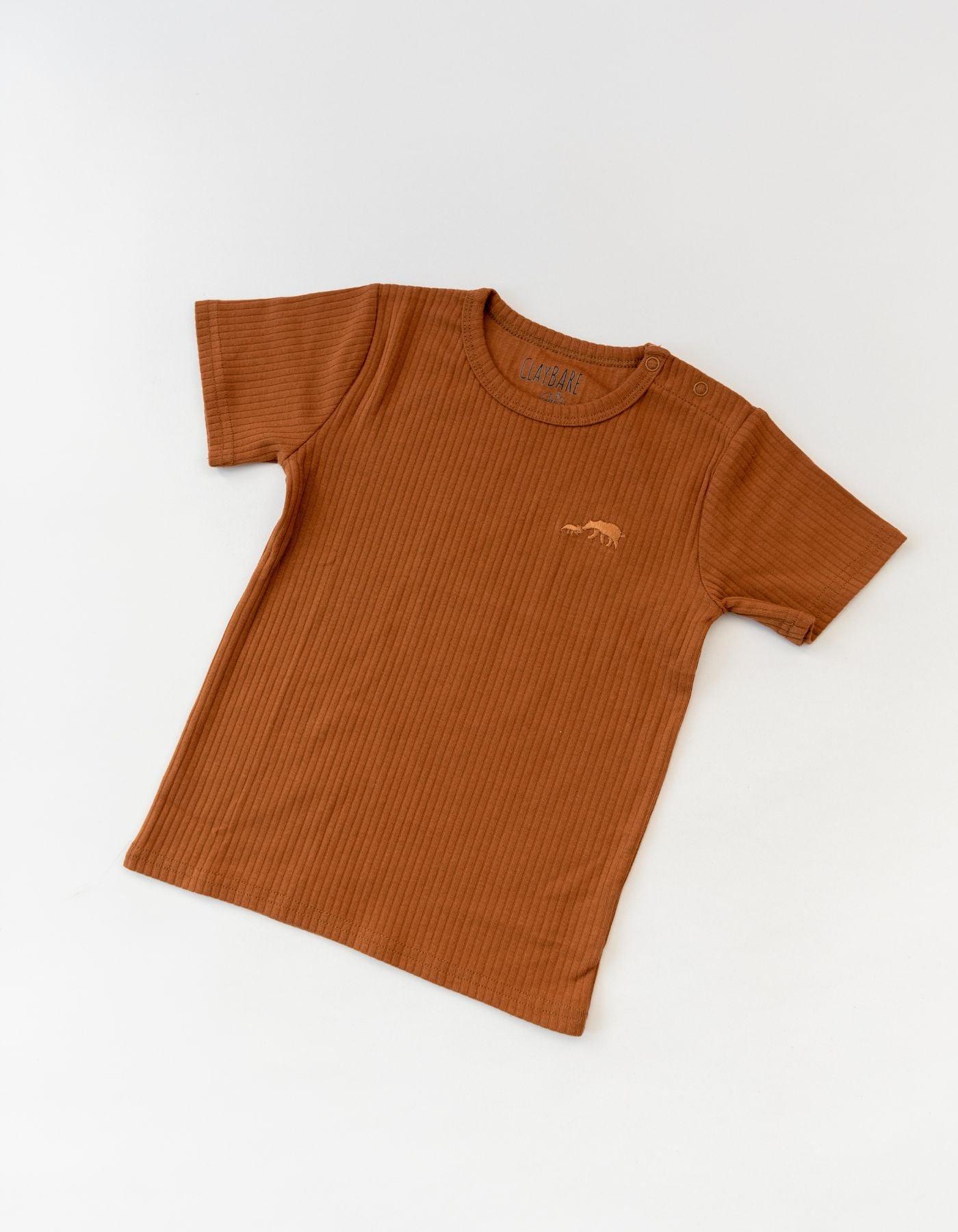 Rust Ribbed Short Sleeve Top - ClayBearOfficial 