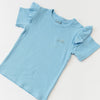 Sky Blue Frill Ribbed Short Sleeve Top - ClayBearOfficial 