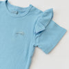 Sky Blue Frill Ribbed Short Sleeve Top - ClayBearOfficial 