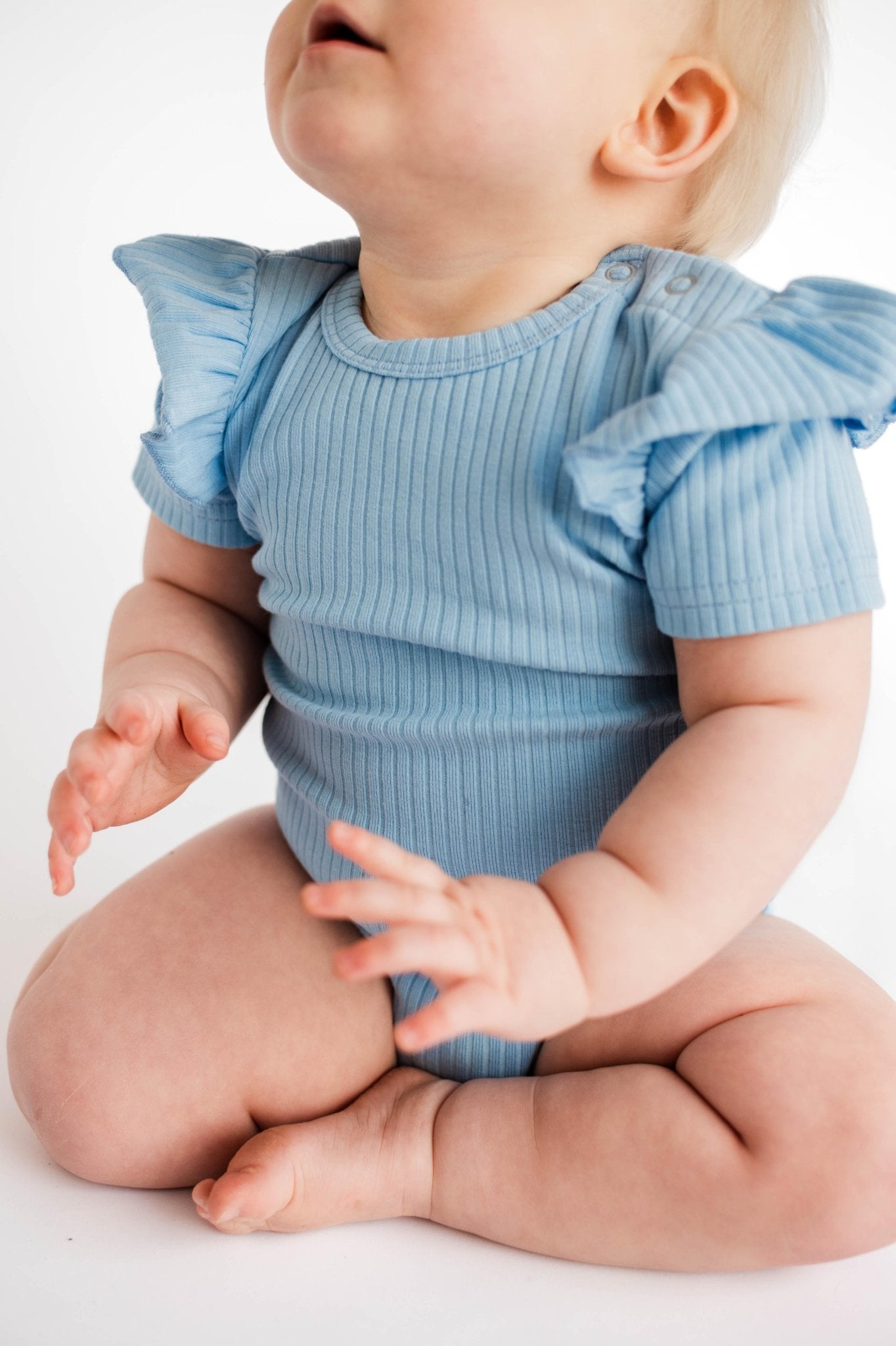 Sky Blue Frill Short Sleeve Bodysuit - ClayBearOfficial 