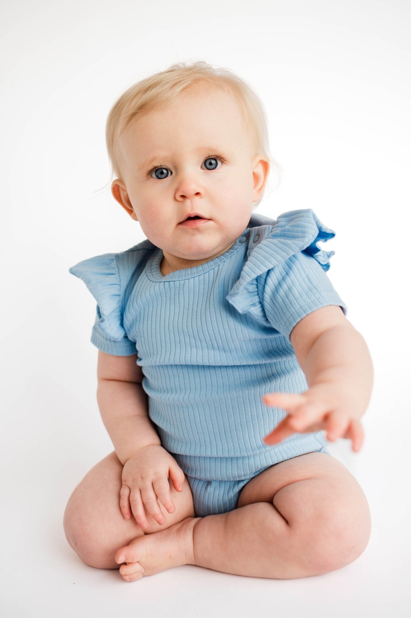 Sky Blue Frill Short Sleeve Bodysuit - ClayBearOfficial 