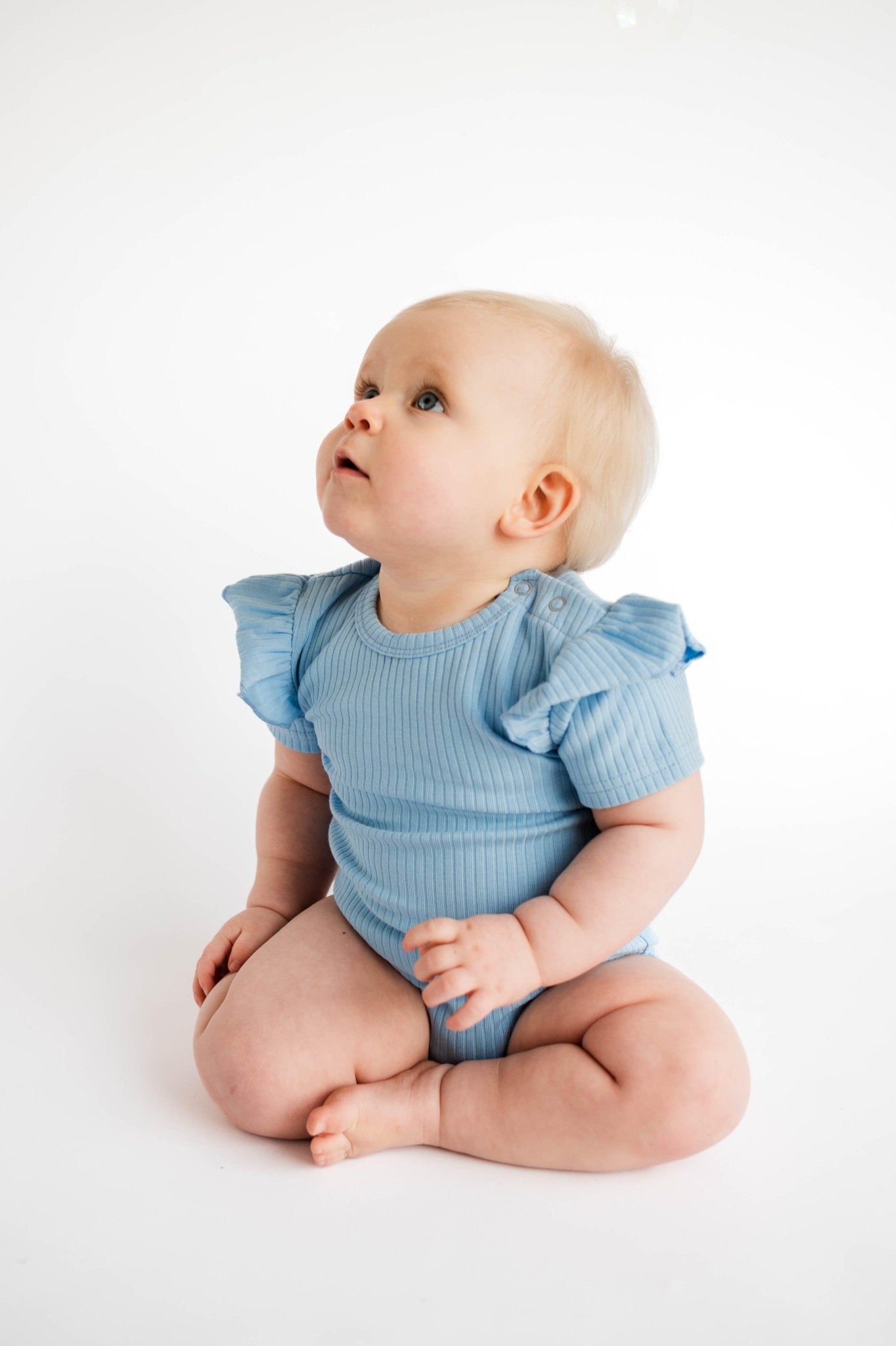 Sky Blue Frill Short Sleeve Bodysuit - ClayBearOfficial 