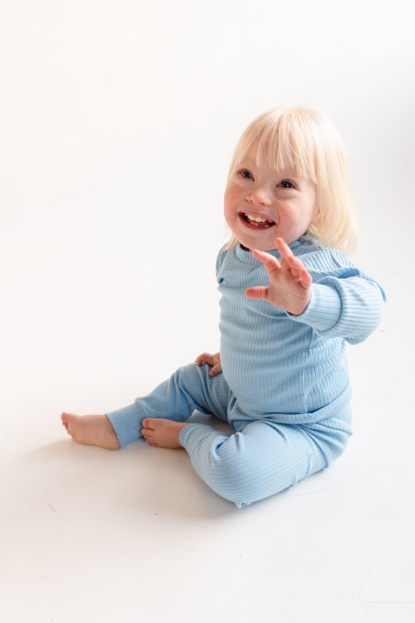 Sky Blue Ribbed Long Sleeve Top - ClayBearOfficial 