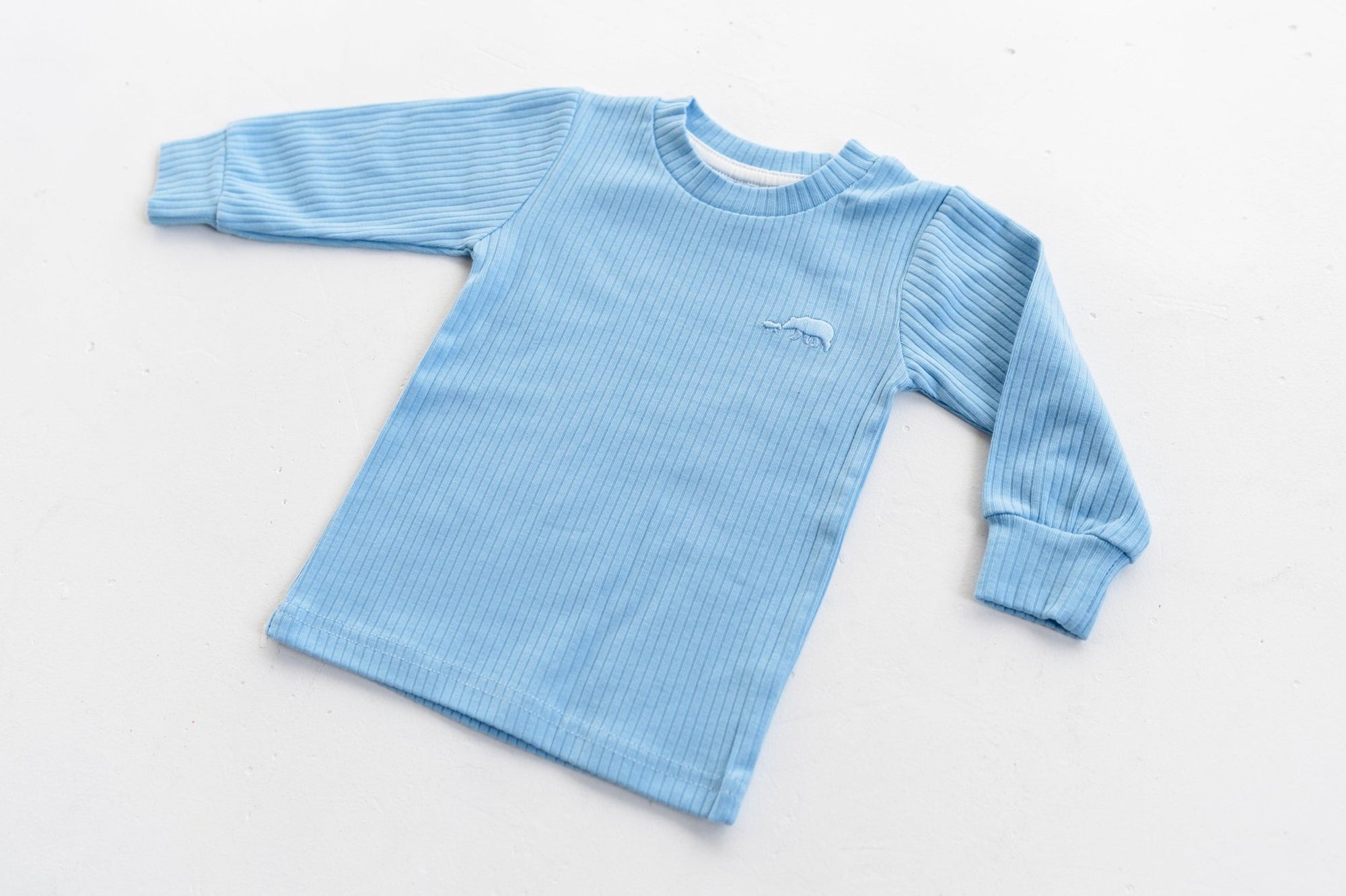 Sky Blue Ribbed Long Sleeve Top - ClayBearOfficial 