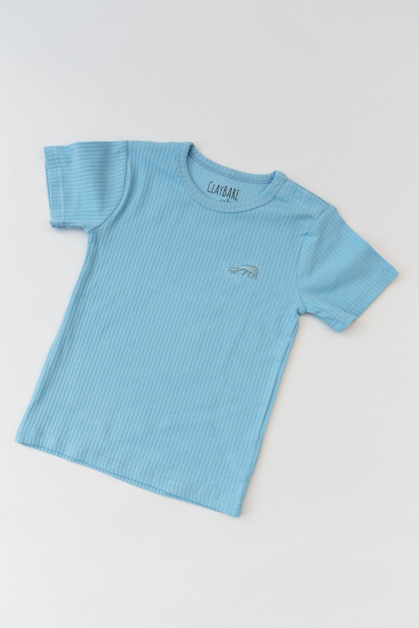 Sky Blue Ribbed Short Sleeve Top - ClayBearOfficial 