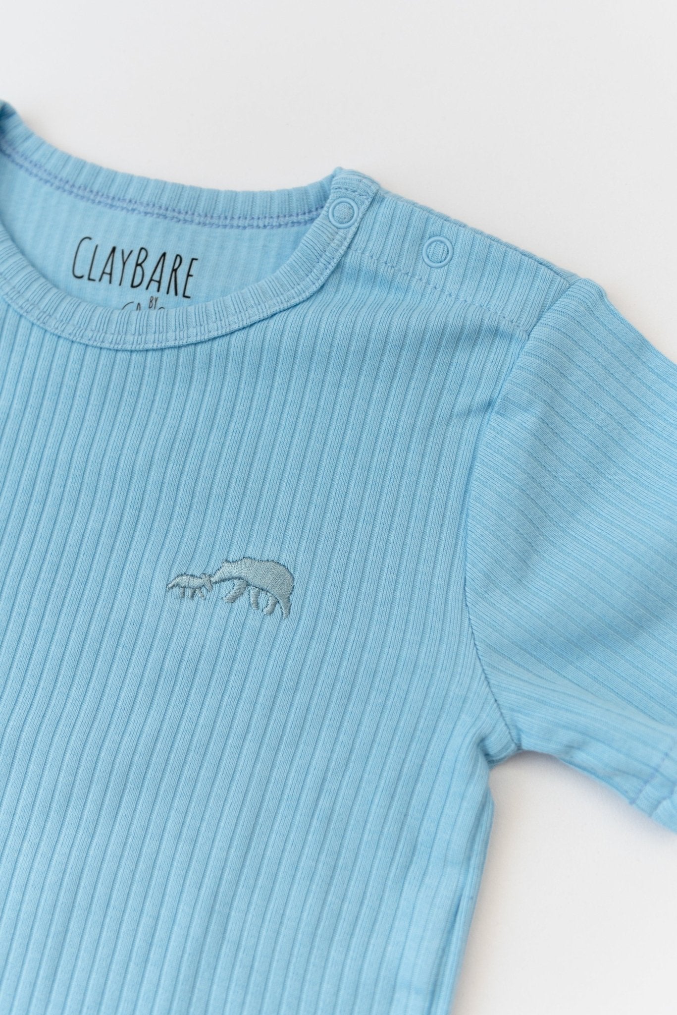 Sky Blue Ribbed Short Sleeve Top - ClayBearOfficial 