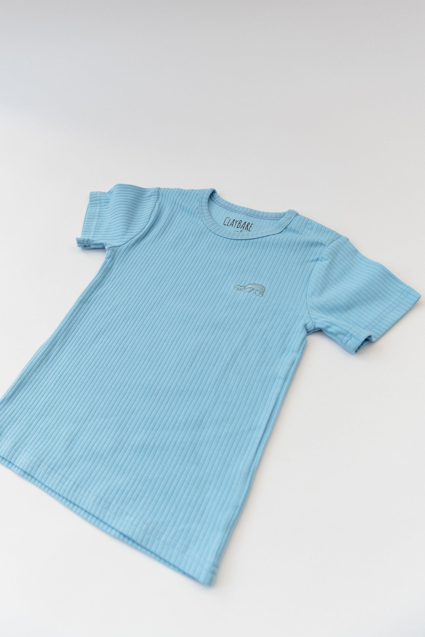 Sky Blue Ribbed Short Sleeve Top - ClayBearOfficial 