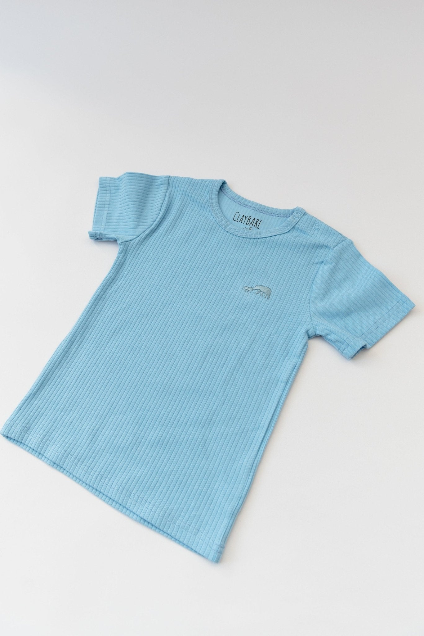 Sky Blue Ribbed Short Sleeve Top - ClayBearOfficial 