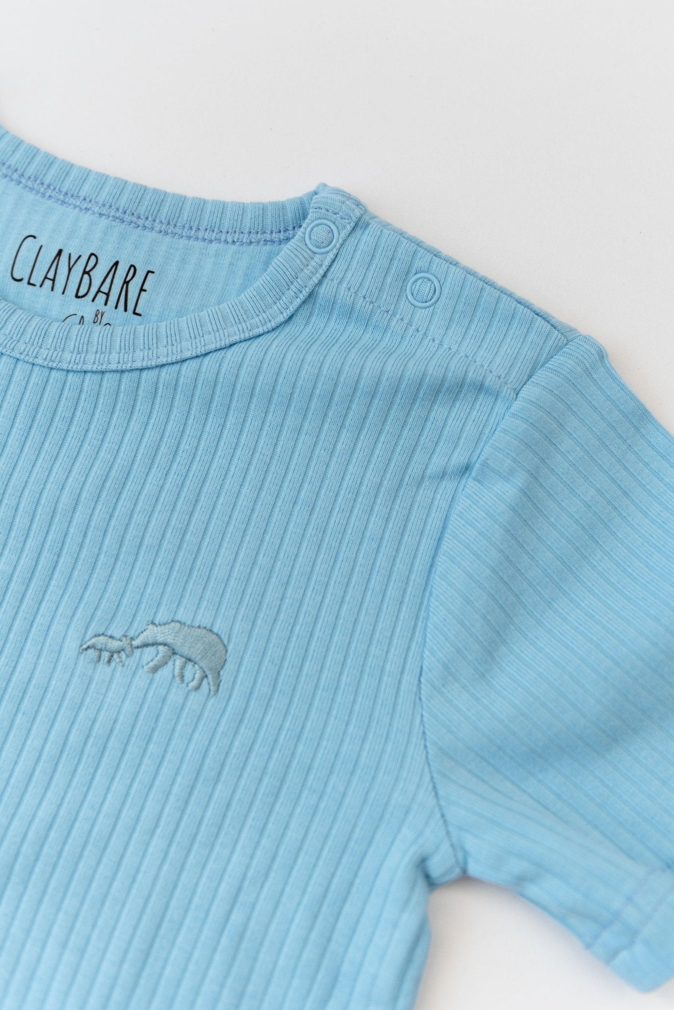 Sky Blue Ribbed Short Sleeve Top - ClayBearOfficial 