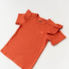 Terracotta Frill Ribbed Short Sleeve Top - ClayBearOfficial 